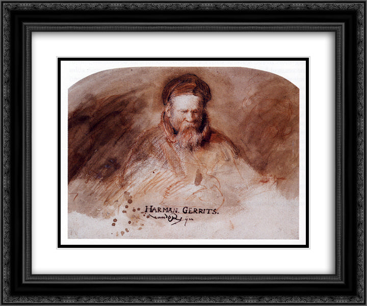 The Artist`s Father 24x20 Black Ornate Wood Framed Art Print Poster with Double Matting by Rembrandt