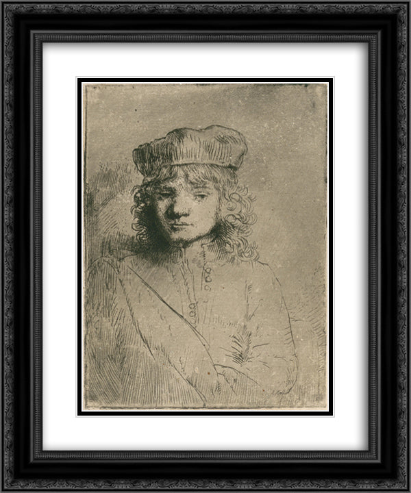 The artist`s son Titus 20x24 Black Ornate Wood Framed Art Print Poster with Double Matting by Rembrandt