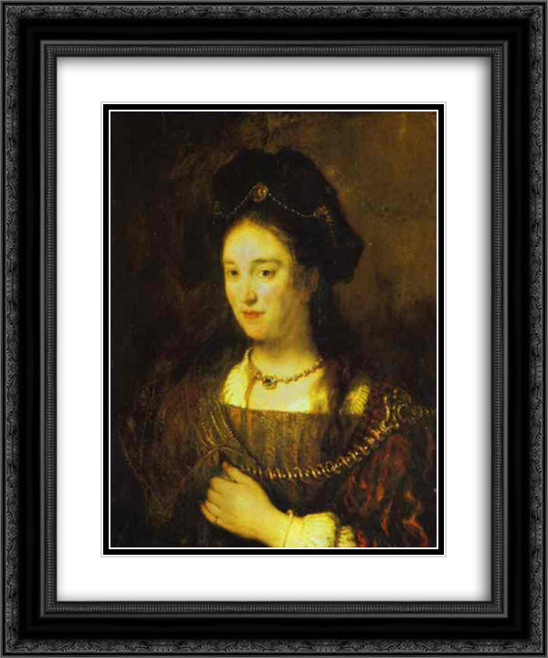 The Artist's Wife, Saskia 20x24 Black Ornate Wood Framed Art Print Poster with Double Matting by Rembrandt