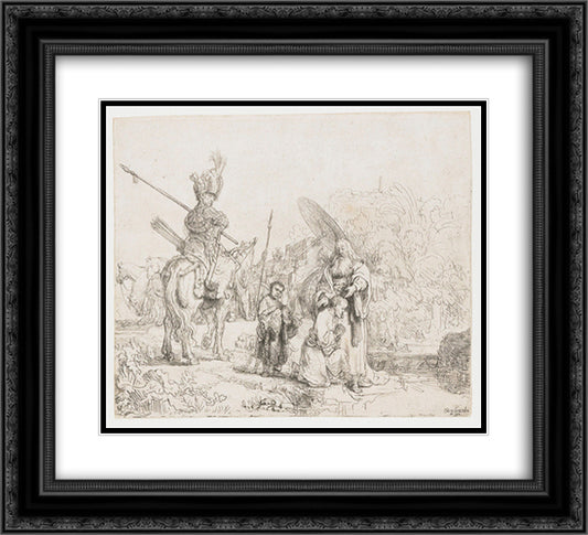 The baptism of the eunuch 22x20 Black Ornate Wood Framed Art Print Poster with Double Matting by Rembrandt