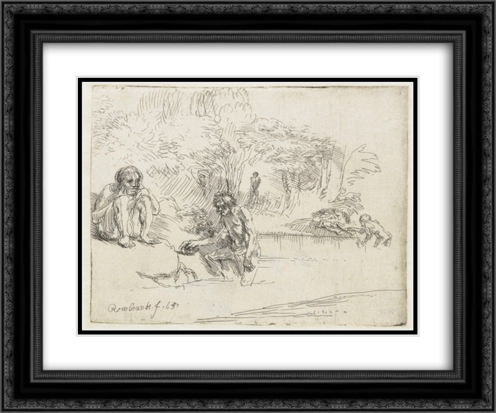 The bathers 24x20 Black Ornate Wood Framed Art Print Poster with Double Matting by Rembrandt