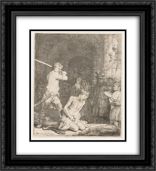 The beheading of John the Baptist 20x22 Black Ornate Wood Framed Art Print Poster with Double Matting by Rembrandt