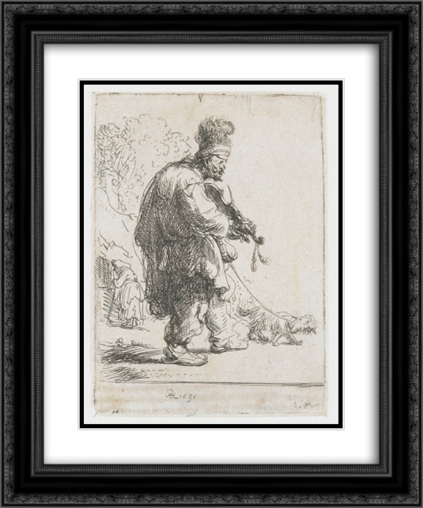 The blind fiddler 20x24 Black Ornate Wood Framed Art Print Poster with Double Matting by Rembrandt