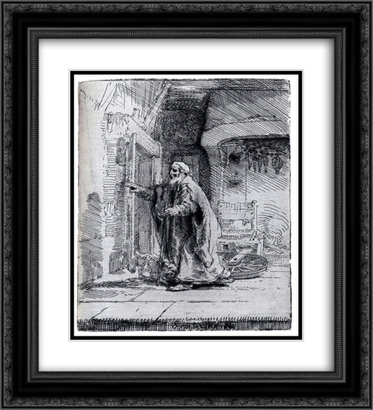 The blind Tobit 20x22 Black Ornate Wood Framed Art Print Poster with Double Matting by Rembrandt