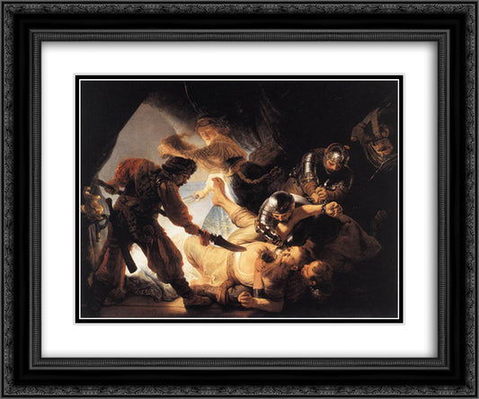 The Blinding of Samson 24x20 Black Ornate Wood Framed Art Print Poster with Double Matting by Rembrandt