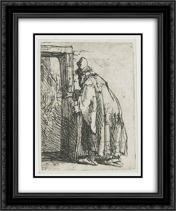 The blindness of Tobit 20x24 Black Ornate Wood Framed Art Print Poster with Double Matting by Rembrandt