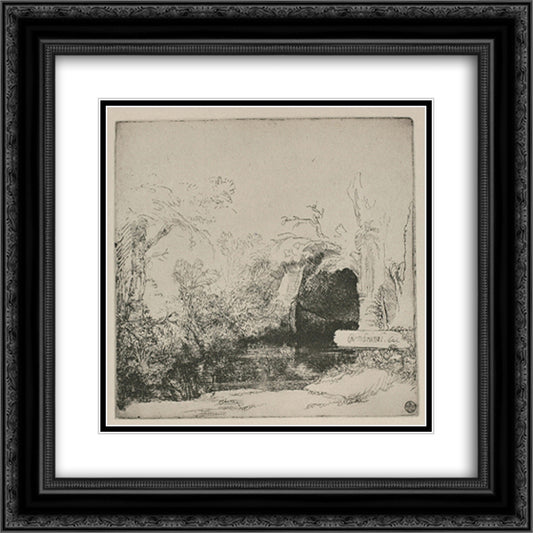 The Boathouse called a Grotto with a Brook 20x20 Black Ornate Wood Framed Art Print Poster with Double Matting by Rembrandt