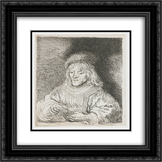 The card player 20x20 Black Ornate Wood Framed Art Print Poster with Double Matting by Rembrandt