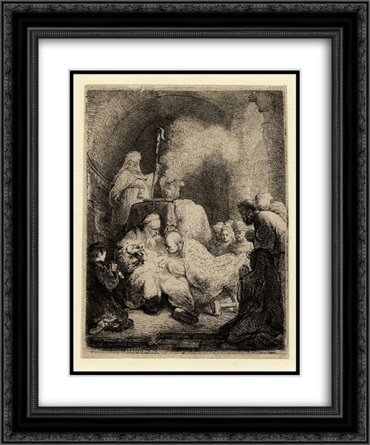 The circumcision small plate 20x24 Black Ornate Wood Framed Art Print Poster with Double Matting by Rembrandt