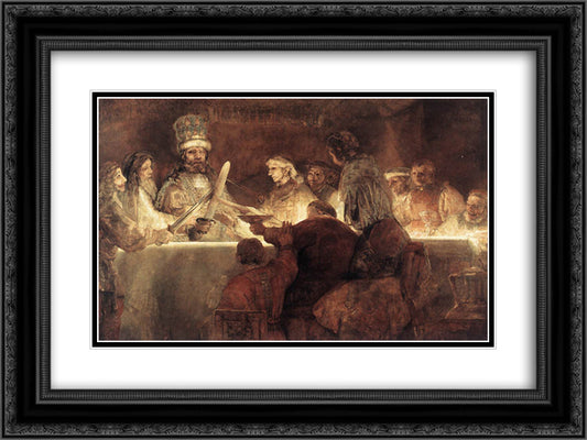 The Conspiration of the Bataves 24x18 Black Ornate Wood Framed Art Print Poster with Double Matting by Rembrandt