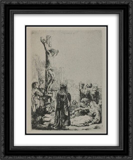 The Crucifixion a Square Small Plate 20x24 Black Ornate Wood Framed Art Print Poster with Double Matting by Rembrandt