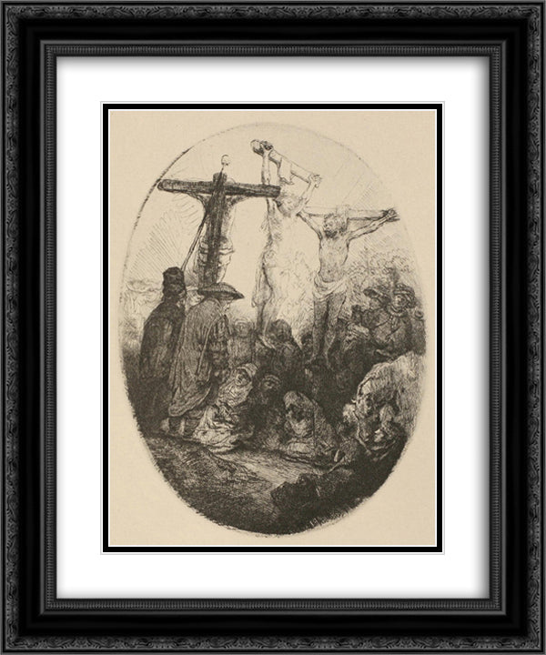 The Crucifixion an Oval Plate 20x24 Black Ornate Wood Framed Art Print Poster with Double Matting by Rembrandt