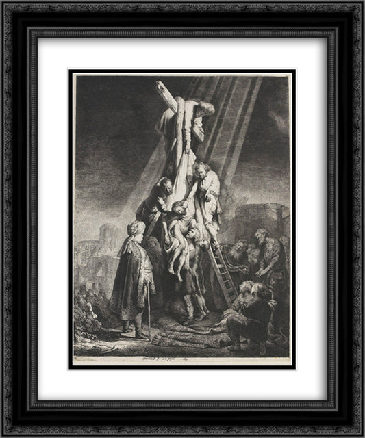 The descent from the cross 20x24 Black Ornate Wood Framed Art Print Poster with Double Matting by Rembrandt