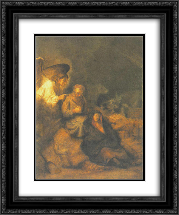 The Dream of St. Joseph 20x24 Black Ornate Wood Framed Art Print Poster with Double Matting by Rembrandt