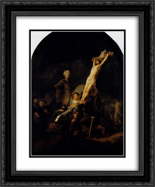 The Elevation Of The Cross 20x24 Black Ornate Wood Framed Art Print Poster with Double Matting by Rembrandt