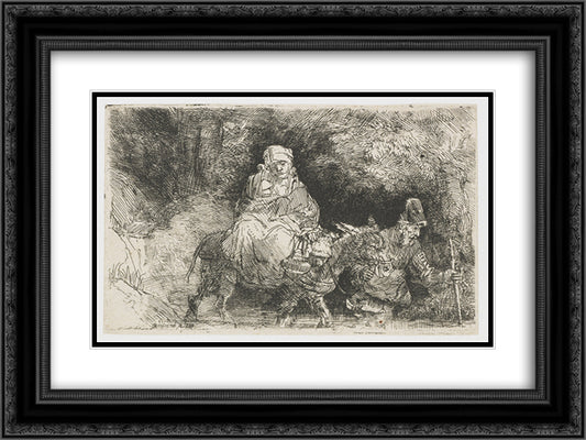 The flight into Egypt crossing a brook 24x18 Black Ornate Wood Framed Art Print Poster with Double Matting by Rembrandt