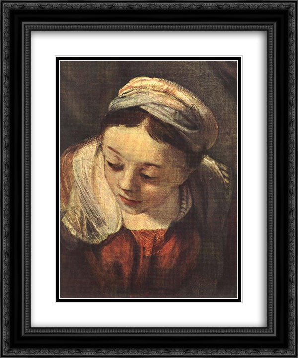 The Holy Family(fragment) 20x24 Black Ornate Wood Framed Art Print Poster with Double Matting by Rembrandt