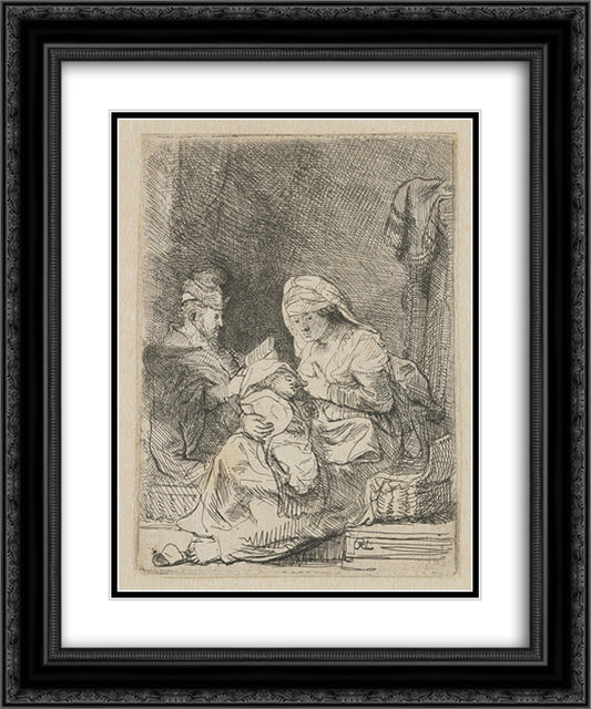 The holy family 20x24 Black Ornate Wood Framed Art Print Poster with Double Matting by Rembrandt