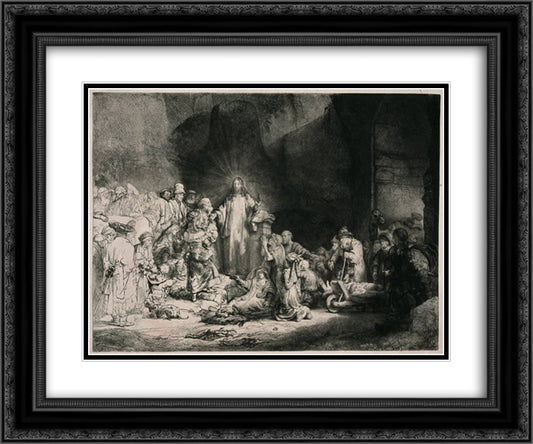 The Hundred Guilder Print 24x20 Black Ornate Wood Framed Art Print Poster with Double Matting by Rembrandt