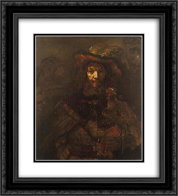 The Knight with the Falcon 20x22 Black Ornate Wood Framed Art Print Poster with Double Matting by Rembrandt