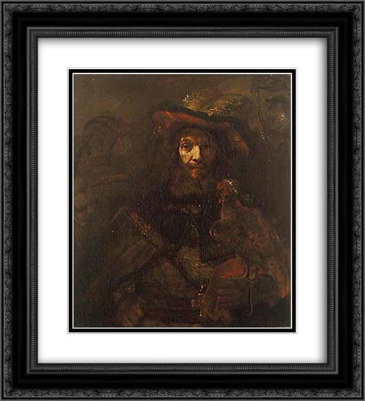 The Knight with the Falcon 20x22 Black Ornate Wood Framed Art Print Poster with Double Matting by Rembrandt