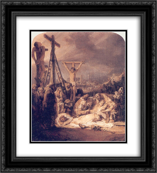 The Lamentation over the Dead Christ 20x22 Black Ornate Wood Framed Art Print Poster with Double Matting by Rembrandt