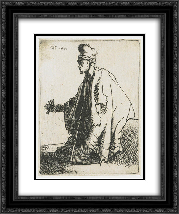 The leper (Lazarus clep) 20x24 Black Ornate Wood Framed Art Print Poster with Double Matting by Rembrandt