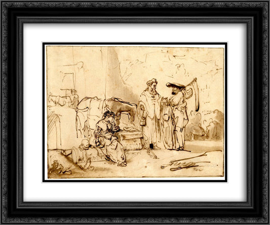 The man of Gibeah 24x20 Black Ornate Wood Framed Art Print Poster with Double Matting by Rembrandt