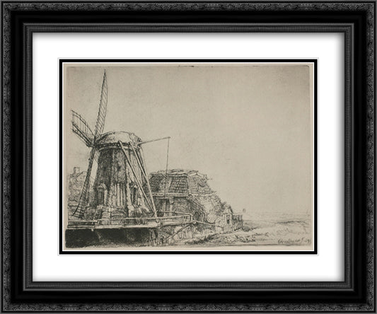 The Mill 24x20 Black Ornate Wood Framed Art Print Poster with Double Matting by Rembrandt