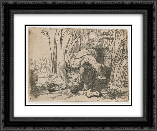 The monk in the cornfield 24x20 Black Ornate Wood Framed Art Print Poster with Double Matting by Rembrandt