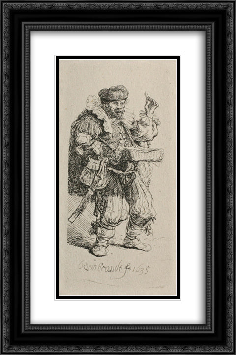 The Mountebank 16x24 Black Ornate Wood Framed Art Print Poster with Double Matting by Rembrandt