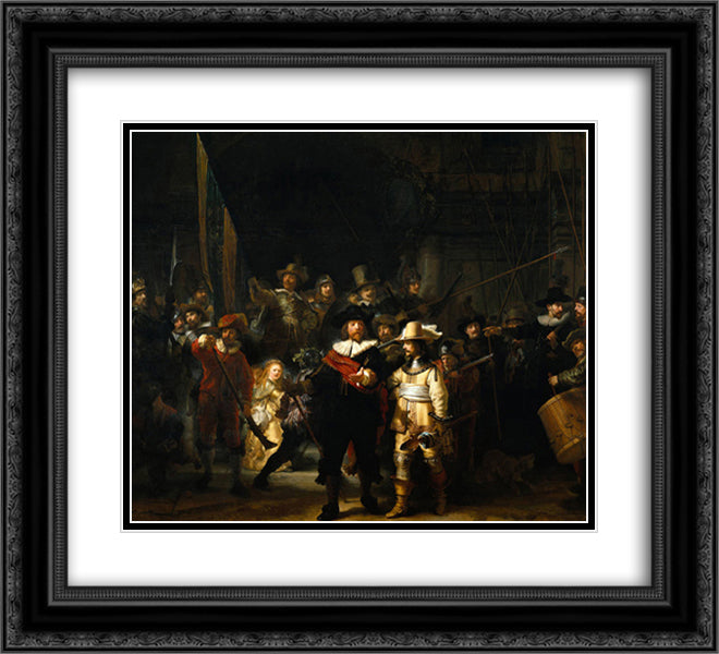 The Nightwatch 22x20 Black Ornate Wood Framed Art Print Poster with Double Matting by Rembrandt