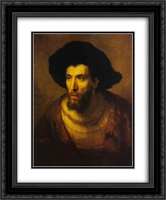 The Philosopher 20x24 Black Ornate Wood Framed Art Print Poster with Double Matting by Rembrandt