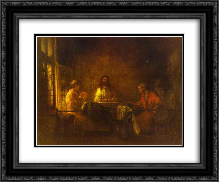 The Pilgrims at Emmaus 24x20 Black Ornate Wood Framed Art Print Poster with Double Matting by Rembrandt