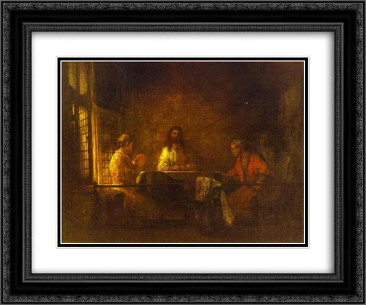 The Pilgrims at Emmaus 24x20 Black Ornate Wood Framed Art Print Poster with Double Matting by Rembrandt