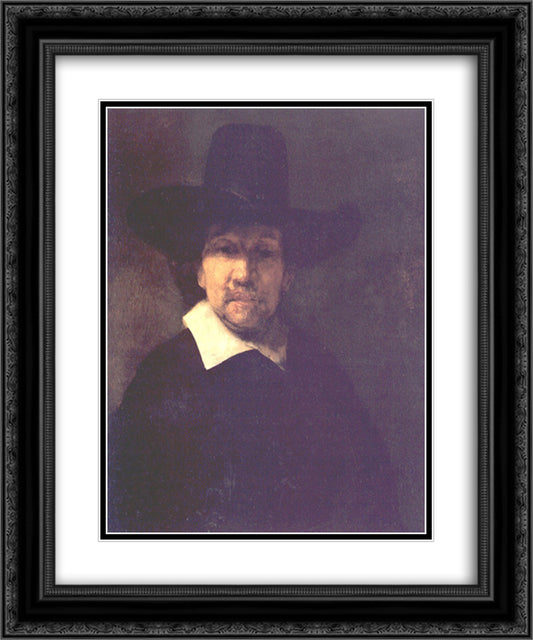 The Poet Jeremia de Decker 20x24 Black Ornate Wood Framed Art Print Poster with Double Matting by Rembrandt