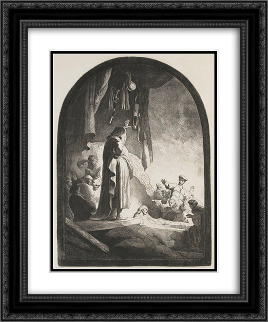 The raising of Lazarus 20x24 Black Ornate Wood Framed Art Print Poster with Double Matting by Rembrandt