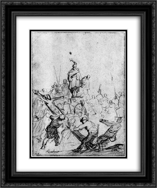 The raising of the cross 20x24 Black Ornate Wood Framed Art Print Poster with Double Matting by Rembrandt