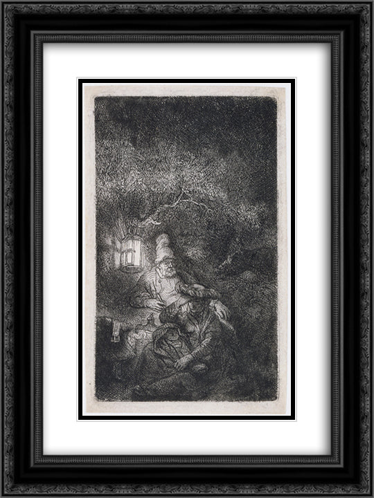 The rest on the flight 18x24 Black Ornate Wood Framed Art Print Poster with Double Matting by Rembrandt