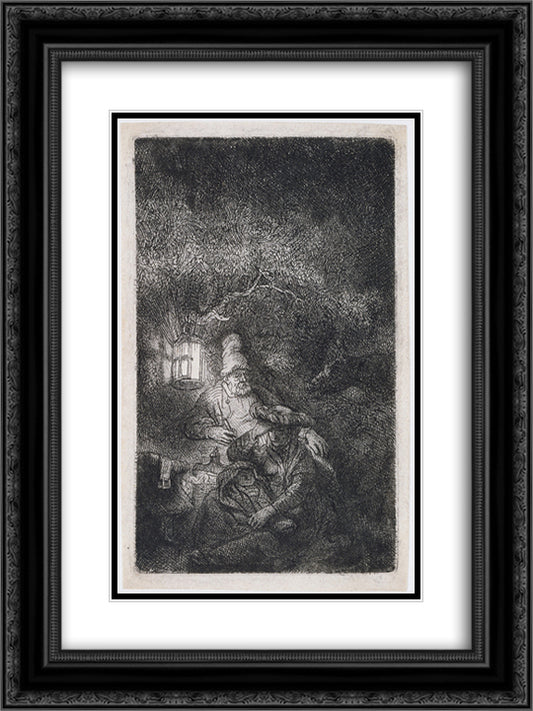 The rest on the flight 18x24 Black Ornate Wood Framed Art Print Poster with Double Matting by Rembrandt