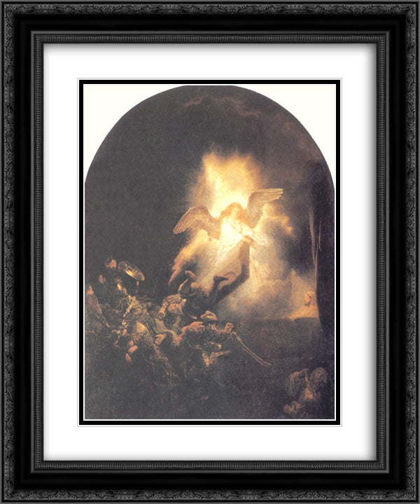 The Resurrection of Christ 20x24 Black Ornate Wood Framed Art Print Poster with Double Matting by Rembrandt