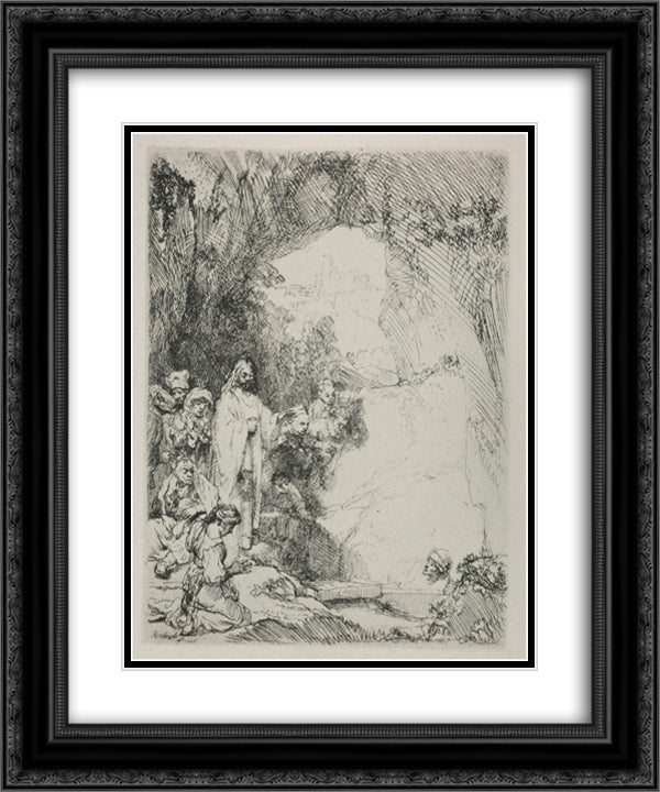 The Resurrection of Lazurus a Small Plate 20x24 Black Ornate Wood Framed Art Print Poster with Double Matting by Rembrandt