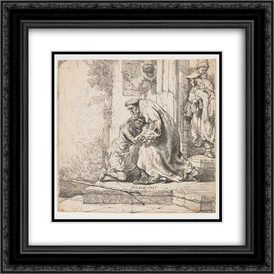 The return of the prodigal son 20x20 Black Ornate Wood Framed Art Print Poster with Double Matting by Rembrandt