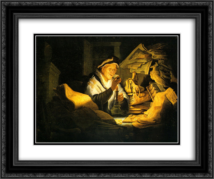 The rich fool 24x20 Black Ornate Wood Framed Art Print Poster with Double Matting by Rembrandt