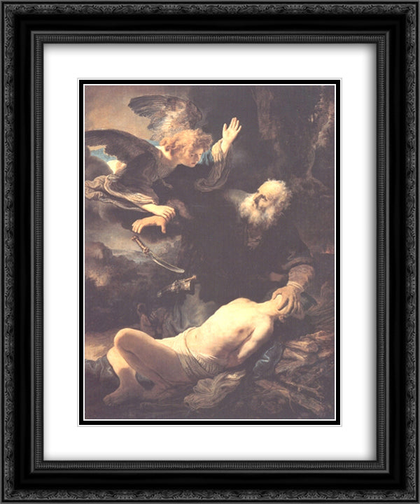 The Sacrifice of Abraham 20x24 Black Ornate Wood Framed Art Print Poster with Double Matting by Rembrandt