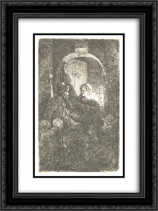 The Schoolmaster 18x24 Black Ornate Wood Framed Art Print Poster with Double Matting by Rembrandt