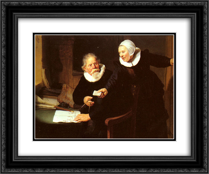 The Shipbuilder and his Wife 24x20 Black Ornate Wood Framed Art Print Poster with Double Matting by Rembrandt