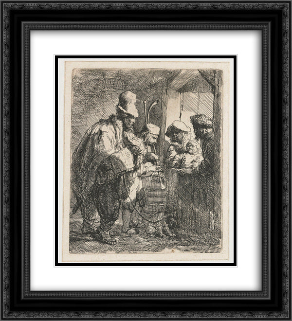 The strolling musicians 20x22 Black Ornate Wood Framed Art Print Poster with Double Matting by Rembrandt