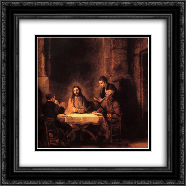 The Supper at Emmaus 20x20 Black Ornate Wood Framed Art Print Poster with Double Matting by Rembrandt