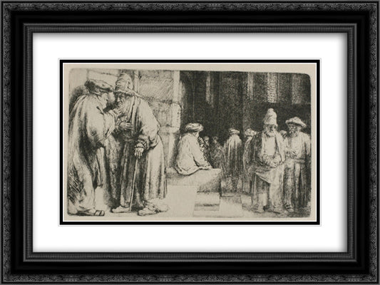 The Synagogue 24x18 Black Ornate Wood Framed Art Print Poster with Double Matting by Rembrandt